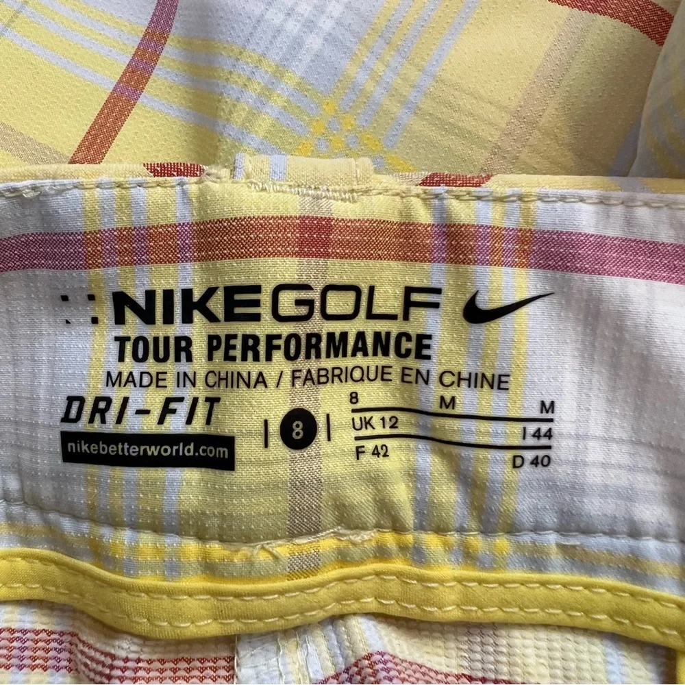 Nike Golf Tour Performance Plaid Yellow Red  White Shorts Women's Size 8 - 33x13 - Picture 8 of 10